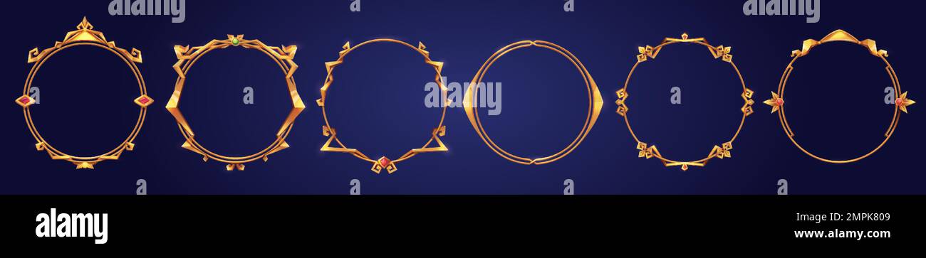 Empty circle golden frames in medieval style for game ui design. Vector ...