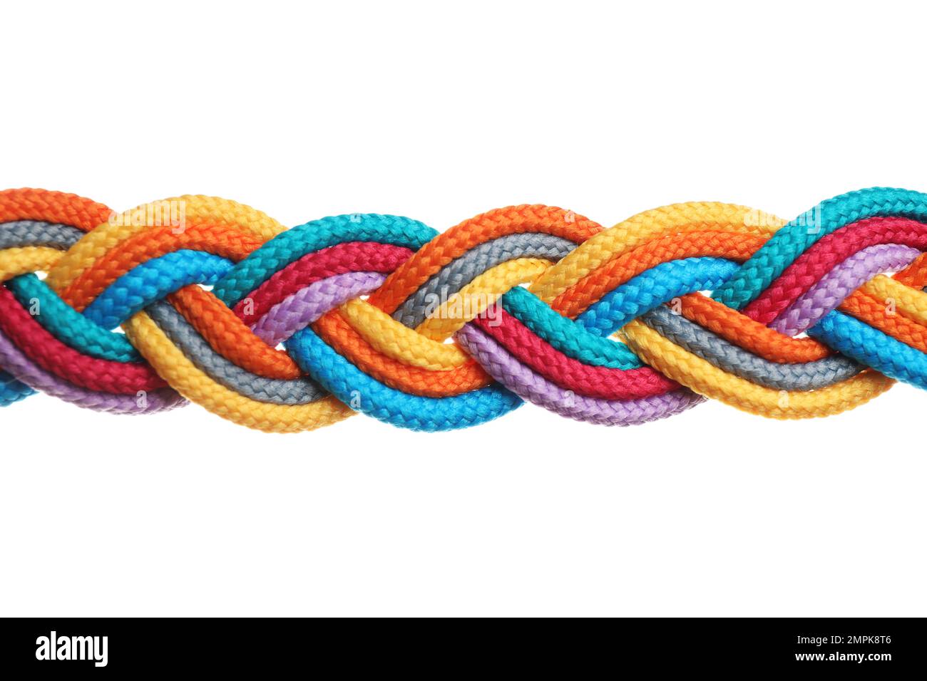 Braided colorful ropes isolated on white. Unity concept Stock Photo - Alamy