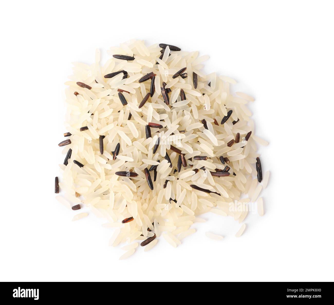 Mix of brown and polished rice isolated on white, top view Stock Photo ...