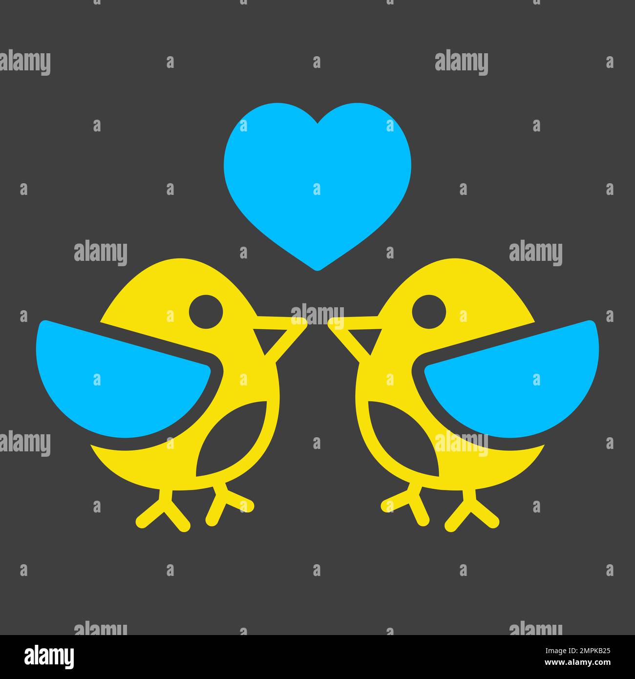 Love birds glyph on dark background icon. Couple in love symbol. Valentine day. Vector illustration, romance elements. Sticker, patch, badge, card for Stock Vector