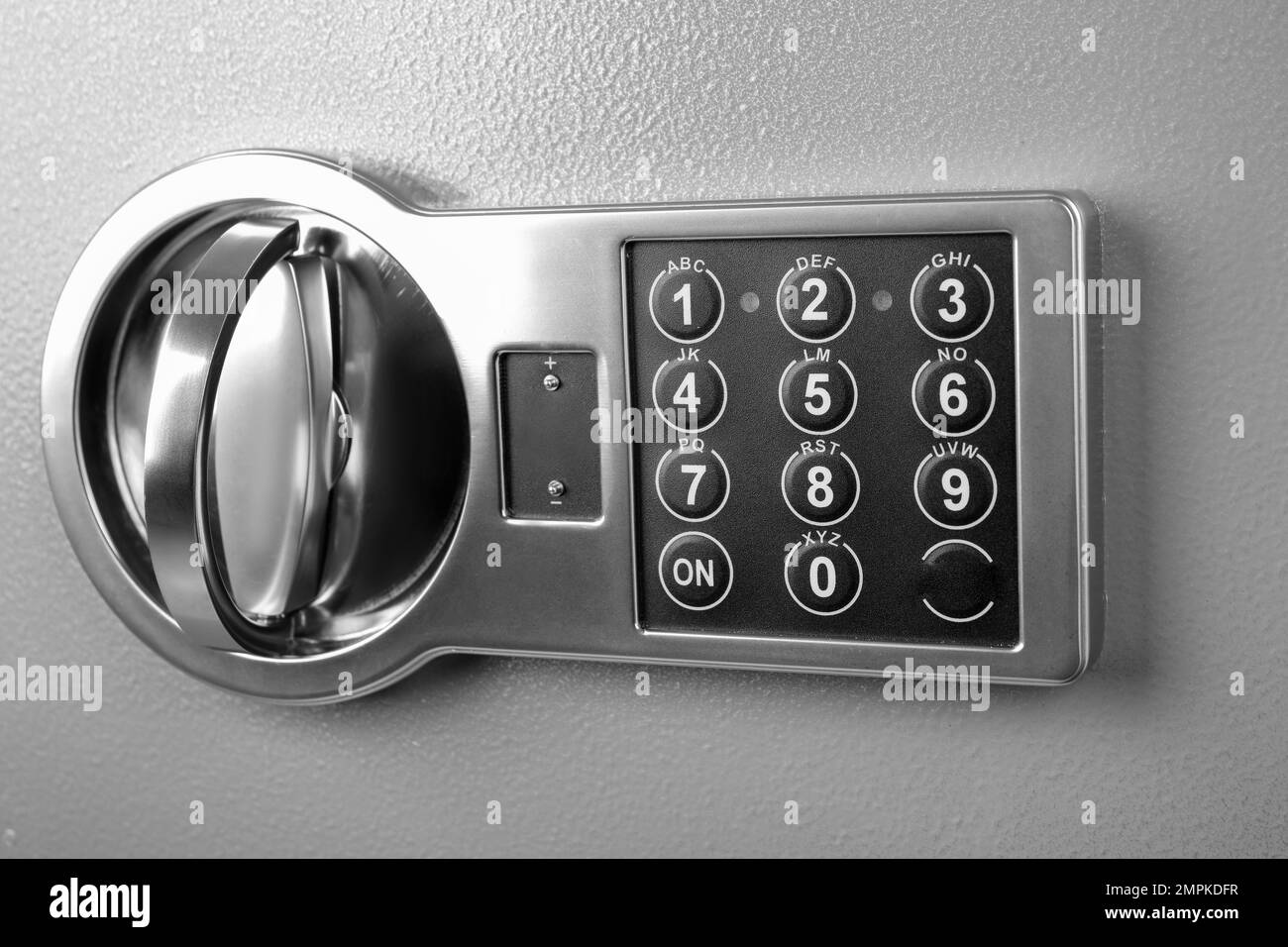 Grey steel safe with electronic lock, closeup Stock Photo Alamy