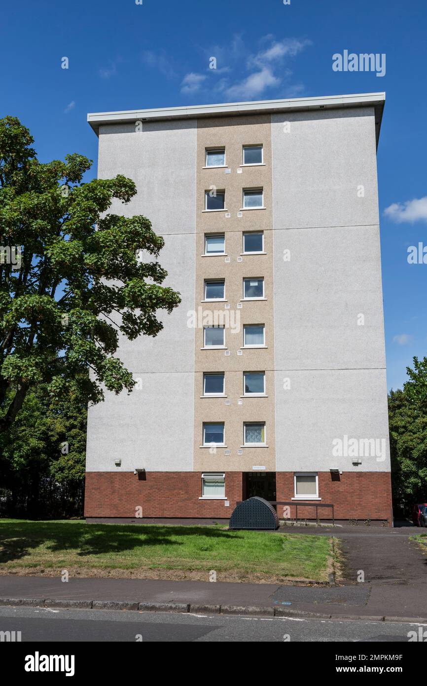 Social housing low rise tower block, Glasgow, Scotland, UK, Europe