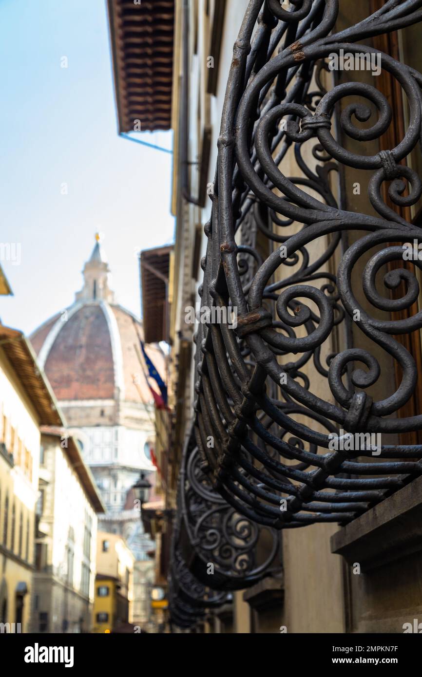 Ornate window railings in Florence Stock Photo