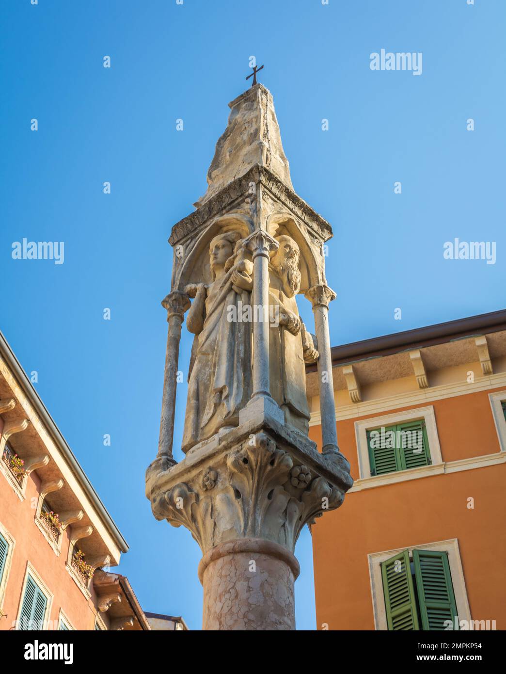 ancient gothic votive shrine depicting the Madonna and Saints in Piazza Brà, Verona city, Veneto region - Europe Stock Photo