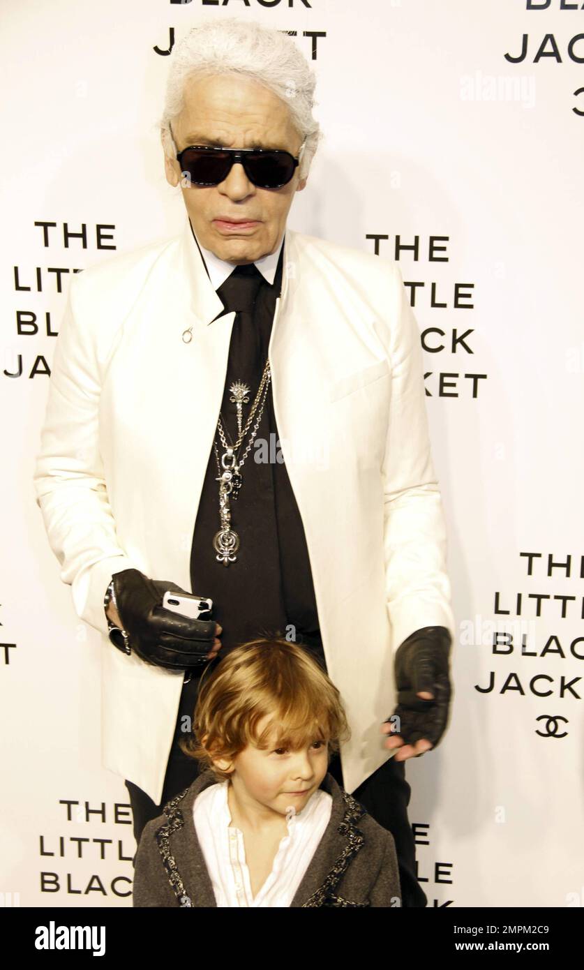 Karl Lagerfeld at the New York exhibition of The Little Black Jacket:  CHANEL's classic revisited by Karl Lagerfeld and Carine Roitfeld at the  Swiss Institute in SoHo. New York, NY. 6th June