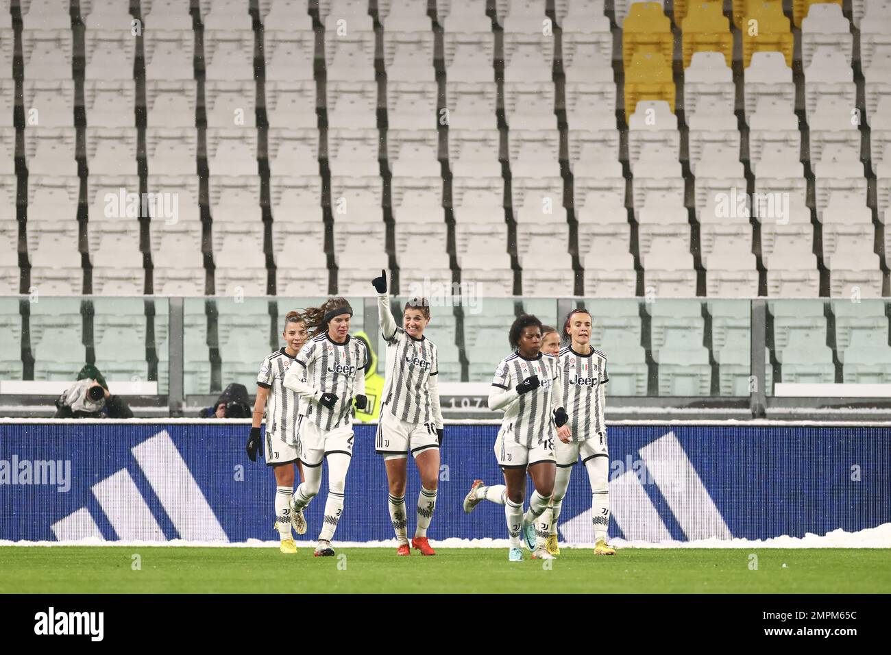 Turin, Italy, 15th December 2022. Cristiana Girelli of Juventus celebrates with team mates after scoring during the UEFA Womens Champions League match at Juventus Stadium, Turin. Picture credit should read: Jonathan Moscrop / Sportimage Stock Photo