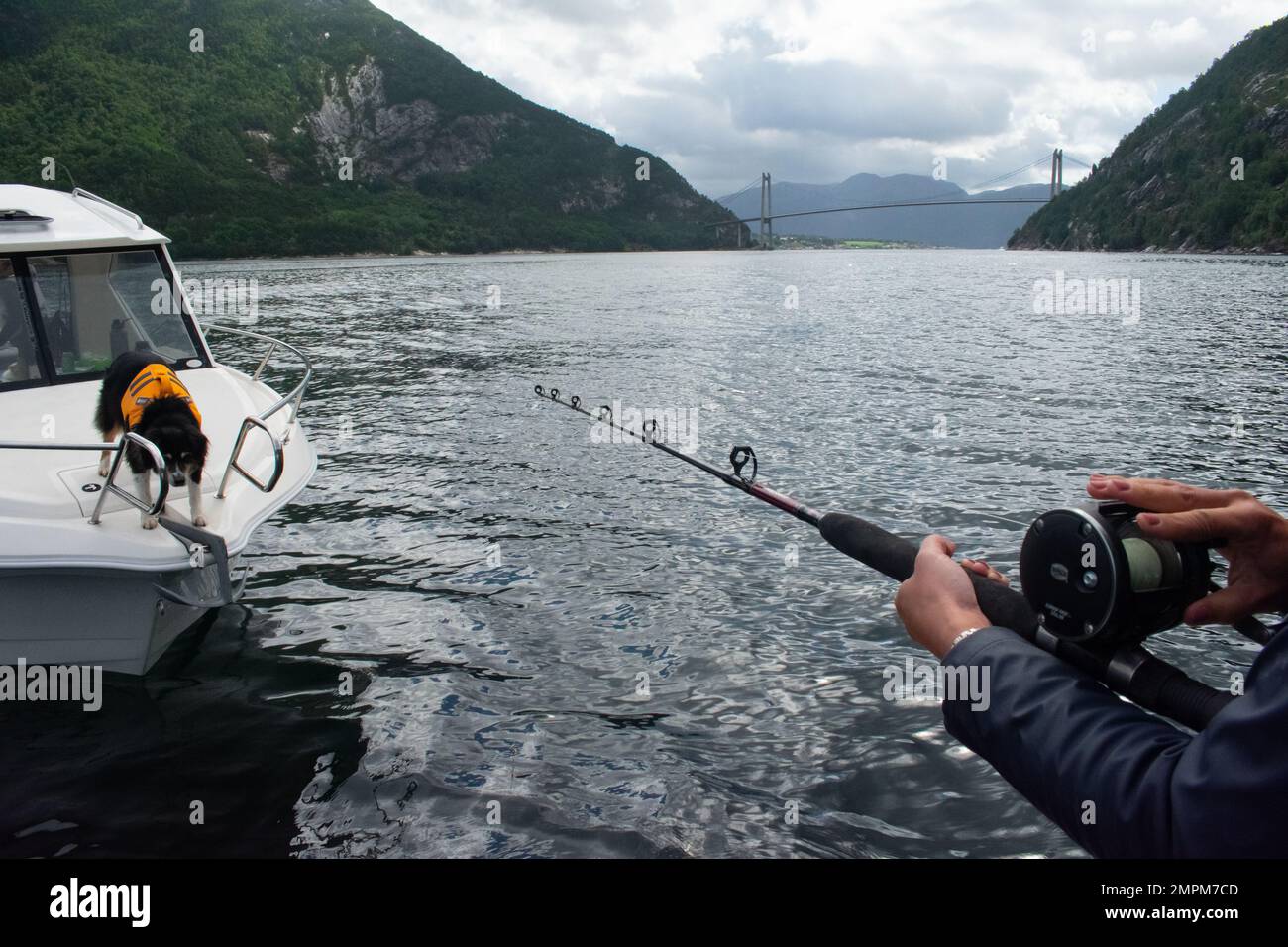 Fishing boat stern deck with trolling fishing rods and reels Stock Photo -  Alamy