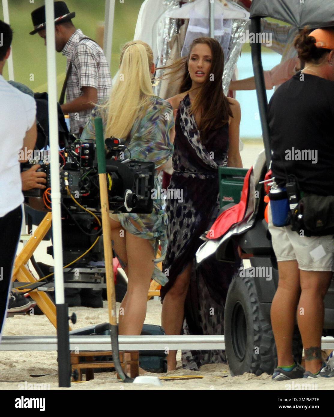 Charlie's Angels films a scene on the beach. The wind seemed to be ...