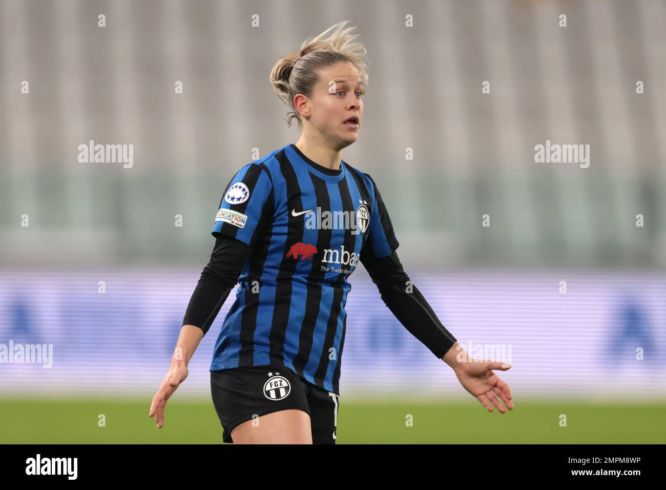 Turin, Italy, 15th December 2022. Nadine Riesen of FC Zurich reacts during the UEFA Womens Champions League match at Juventus Stadium, Turin. Picture credit should read: Jonathan Moscrop / Sportimage Stock Photo