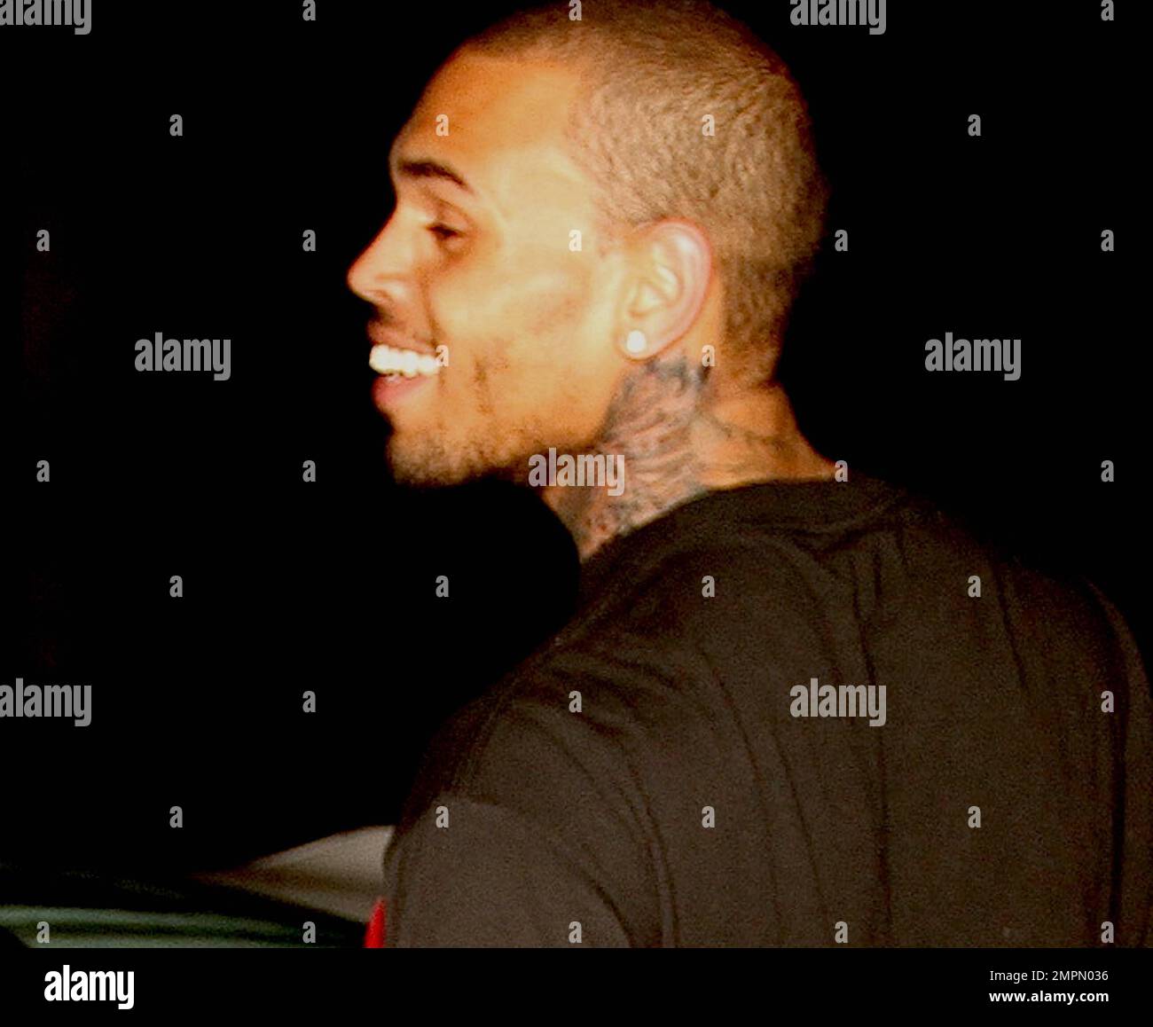Turn Up the Music' singer Chris Brown was spotted at Club Hyde sporting his  new rather large neck tattoo the night before Independence Day in America.  According to reports, Chris went, image size:1300x1158