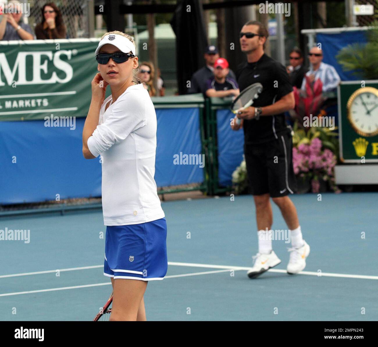 Tennis great Anna Kournikova and her brother Allan share a hug after her  match in the Chris Evert Pro-Celebrity Tennis Classic at the Delray Beach  Tennis Center in Delray Beach, FL. 11/07/10