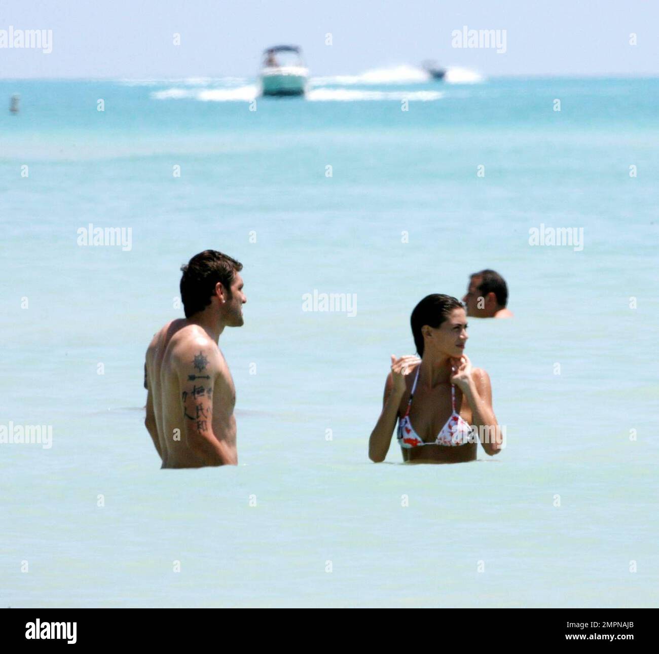 Italian soccer star Christian 'Bobo' Vieri and super hot girlfriend Melissa Satta enjoy the sun and surf on Miami Beach, Fla. 6/3/07. Stock Photo