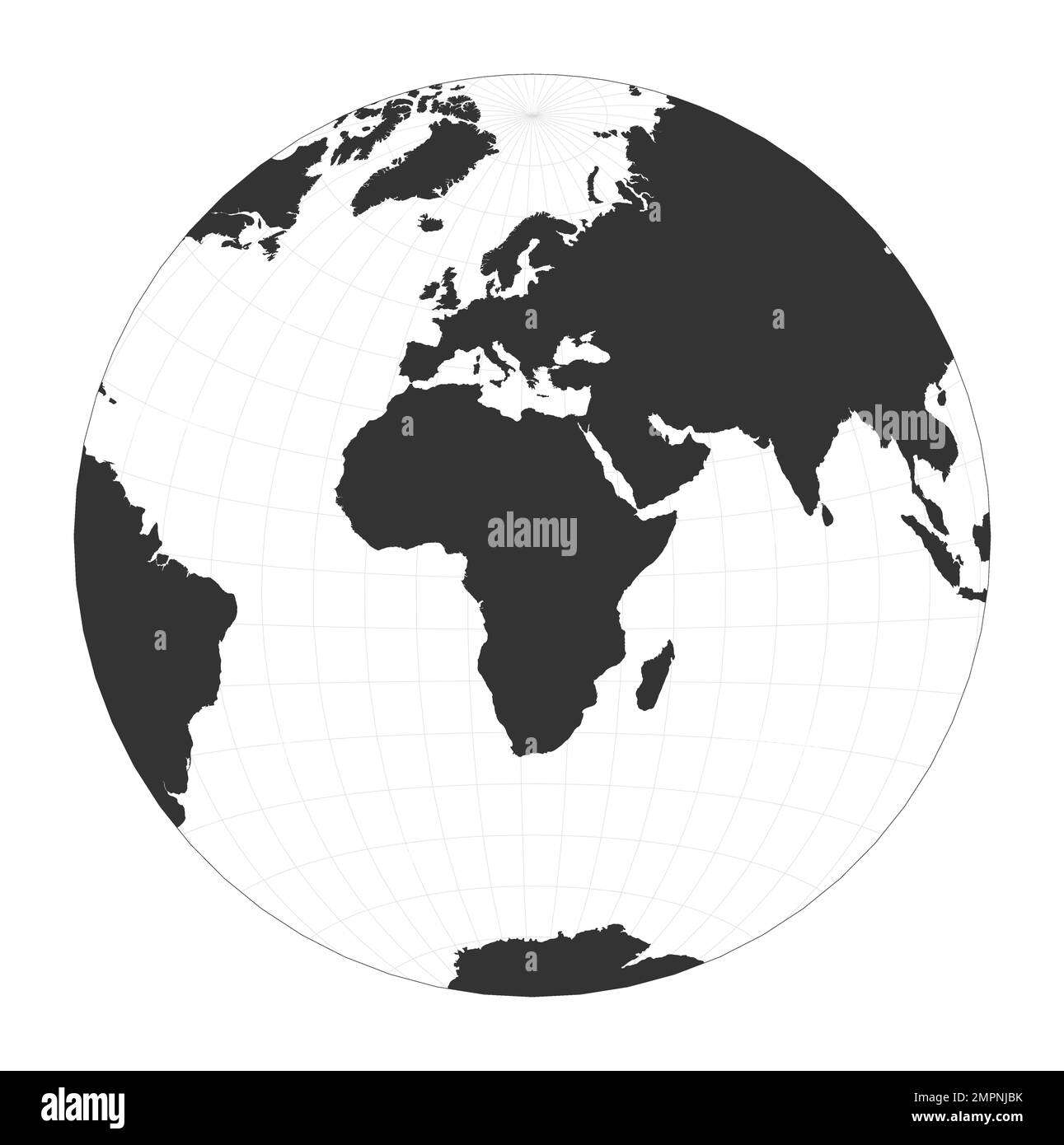 Map of The World. Chamberlin projection for Africa projection. Globe ...