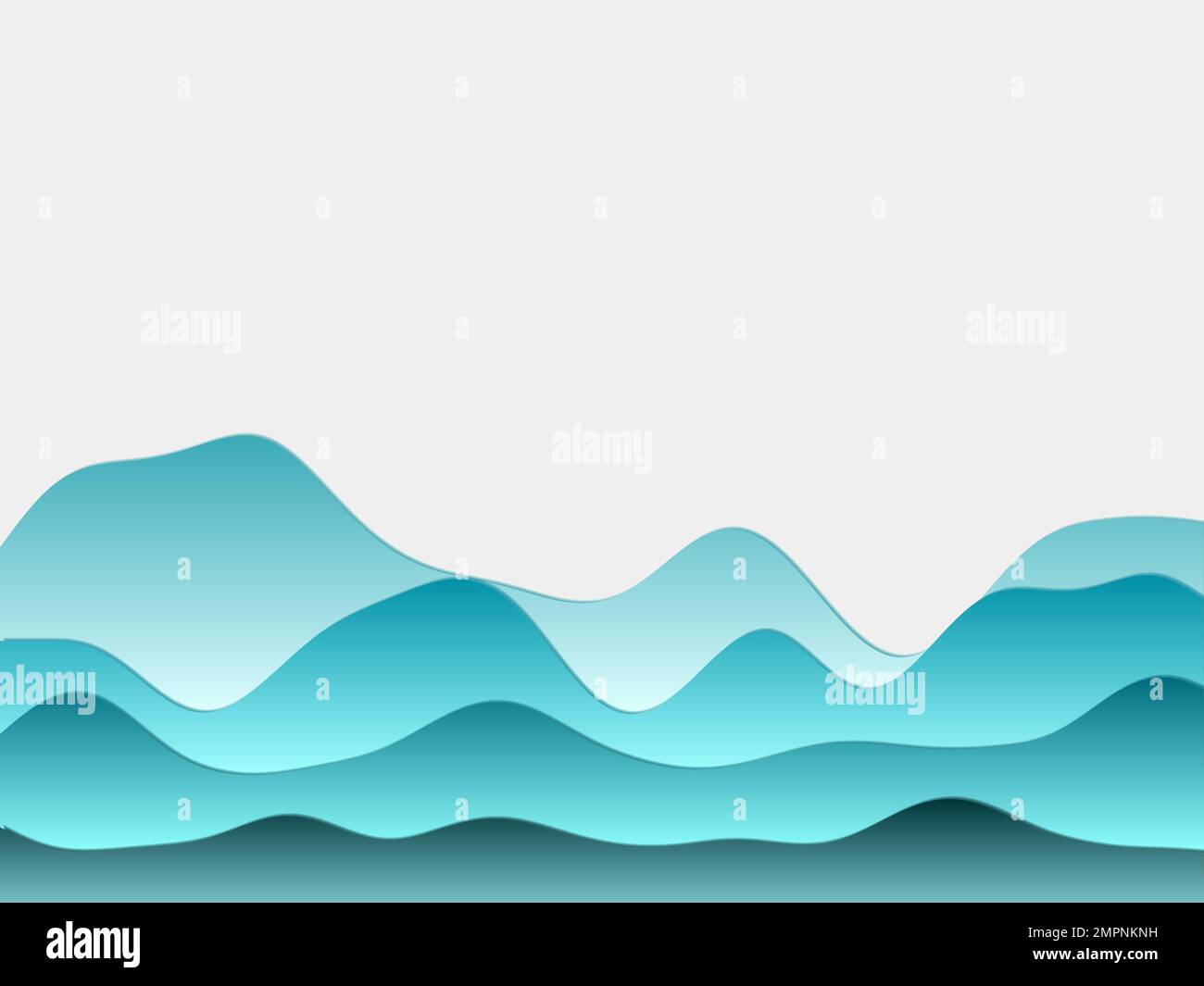 Abstract mountains background. Curved layers in cyan colors. Papercut