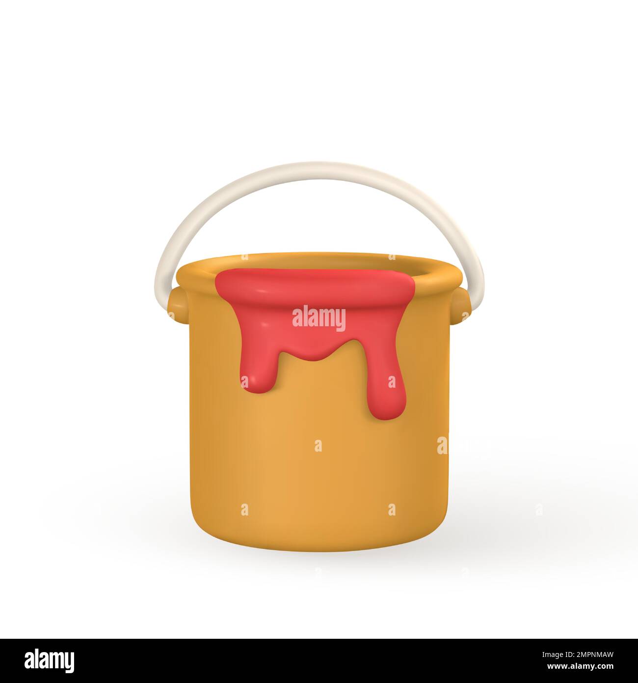 3d realistic yellow tin of red paint in cartoon style. Vector