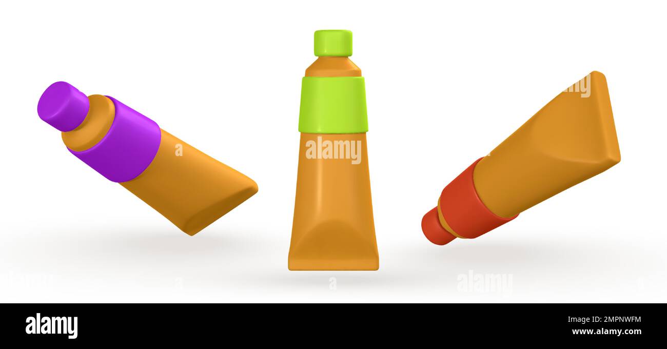 3d realistic paint tube in cartoon style. Vector illustration Stock