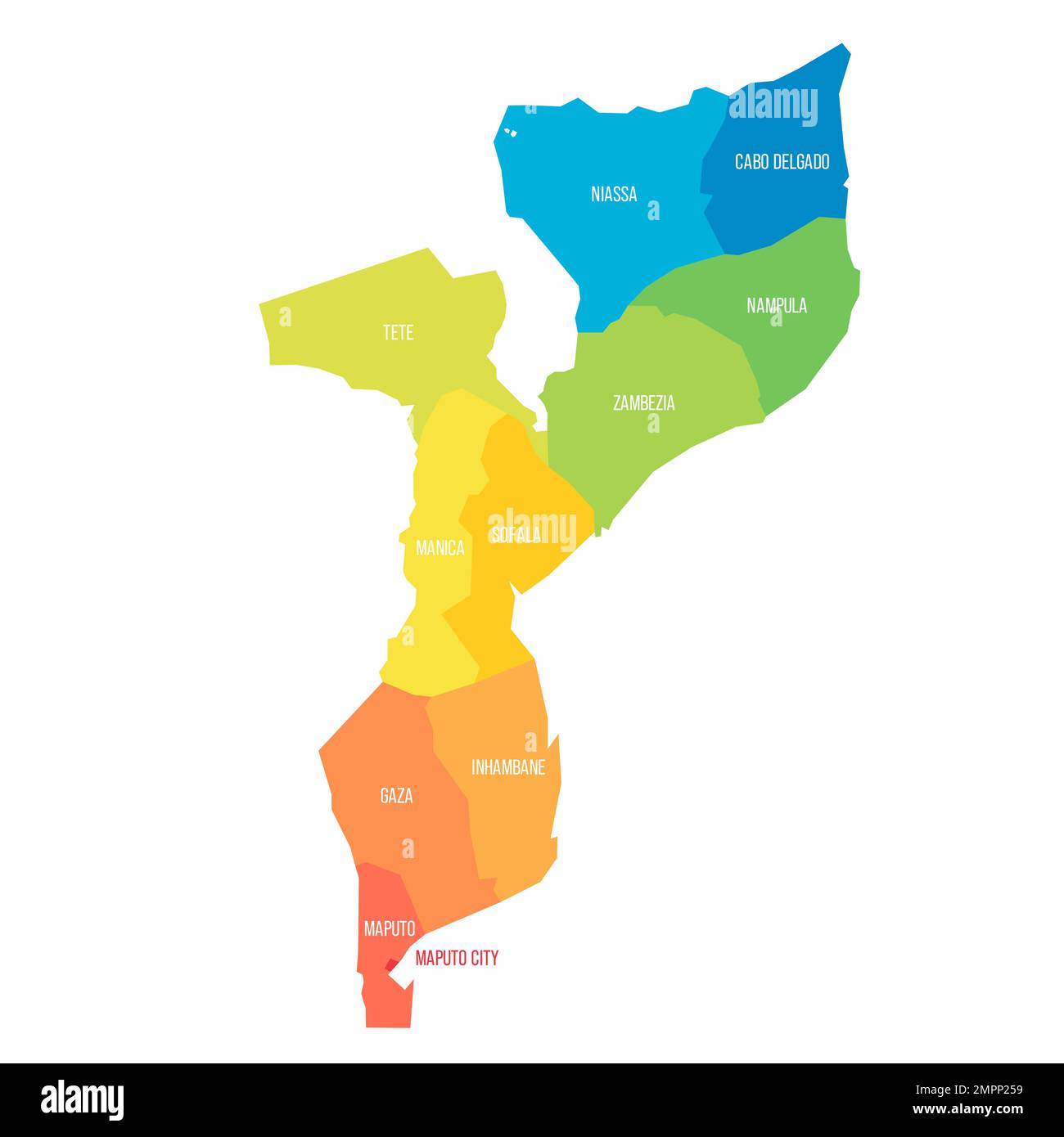 Mozambique political map of administrative divisions Stock Vector Image