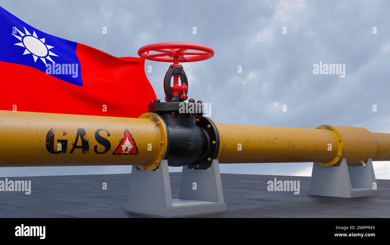 Taiwan Gas, Natural gas in Taiwan, Valve on the main gas pipeline Taiwan, gas Sanctions, 3D work and 3D image Stock Photo