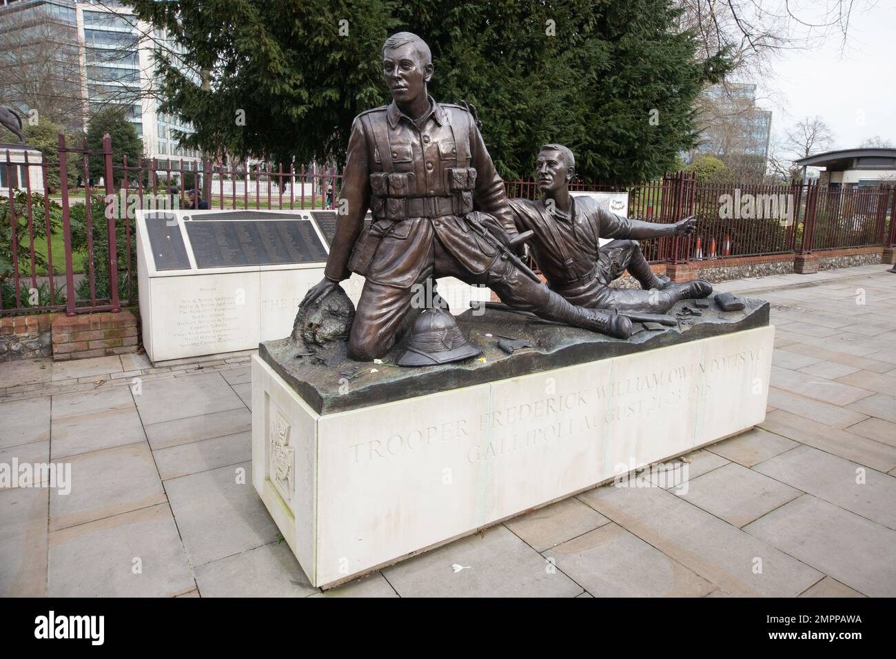 Trooper Potts Memorial Statue at Abbots walk in Reading in the UK Stock Photo