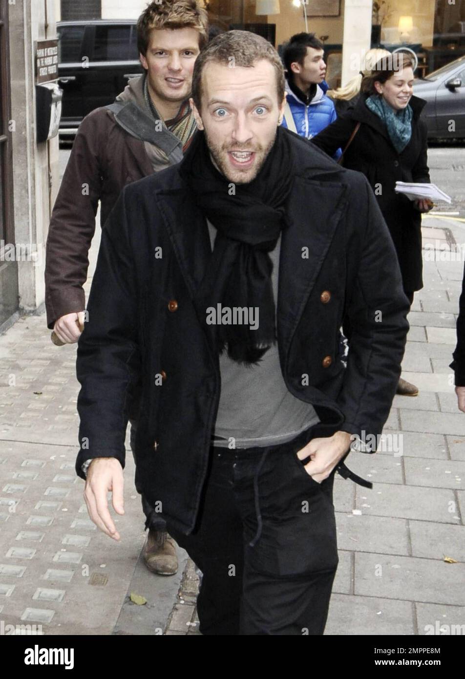 UK band Coldplay look in lively spirits as they stand outside BBC Radio  studios during a snowy afternoon. The group, Chris Martin, Jonny Buckland,  Guy Berryman and Will Champion, appeared on BBC