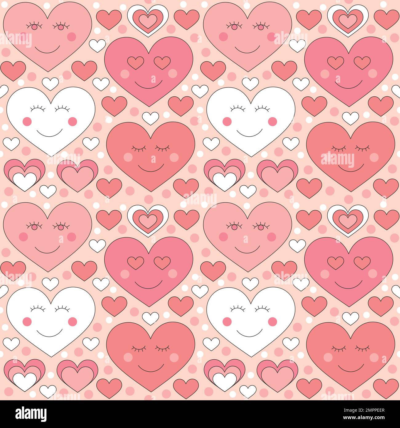 Seamless pattern with retro pink colors hearts. Stock Vector