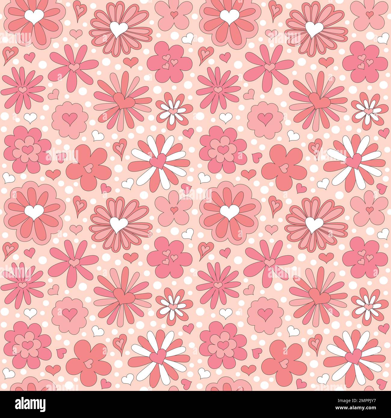 Seamless pattern with retro pink colors hearts. Stock Vector