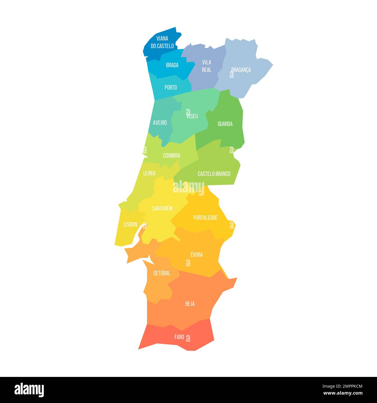 Portugal political map of administrative divisions Stock Vector