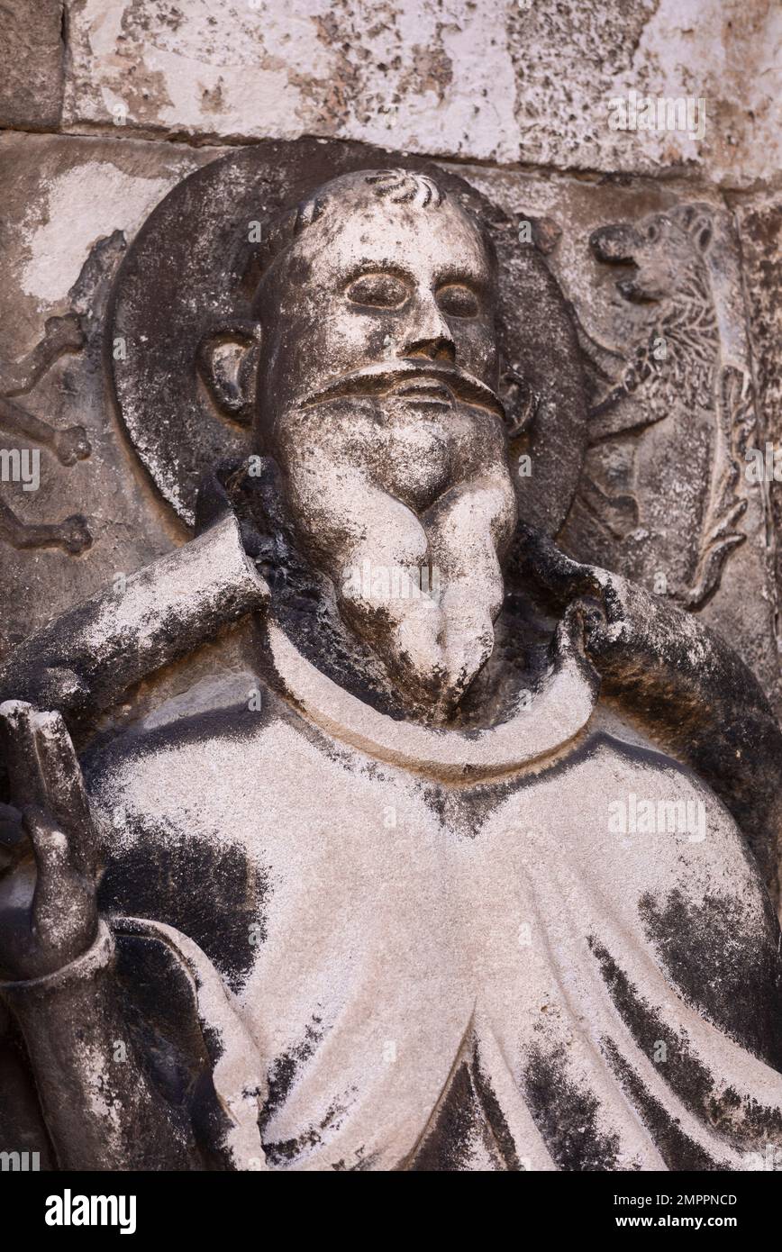 SPLIT, CROATIA, EUROPE - Carving on wall of Diocletian Palace in old ...