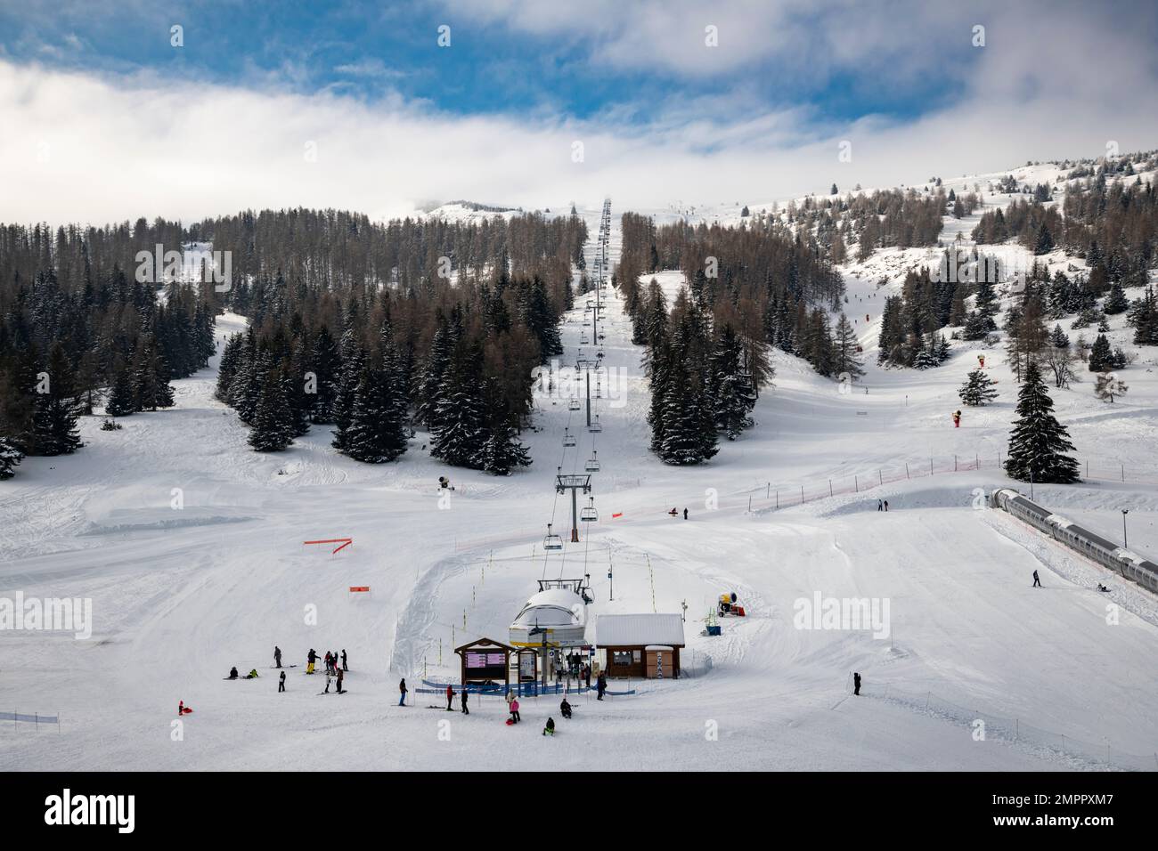 SuperDevoluy Ski Resort in the Hautes Alpes at winter with snow, France Stock Photo