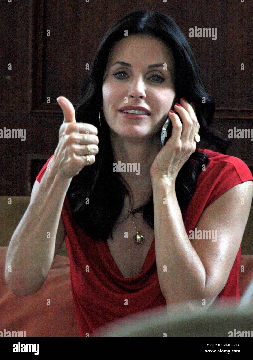 "Friends" star Courteney Cox films scenes for a new movie on set in Los