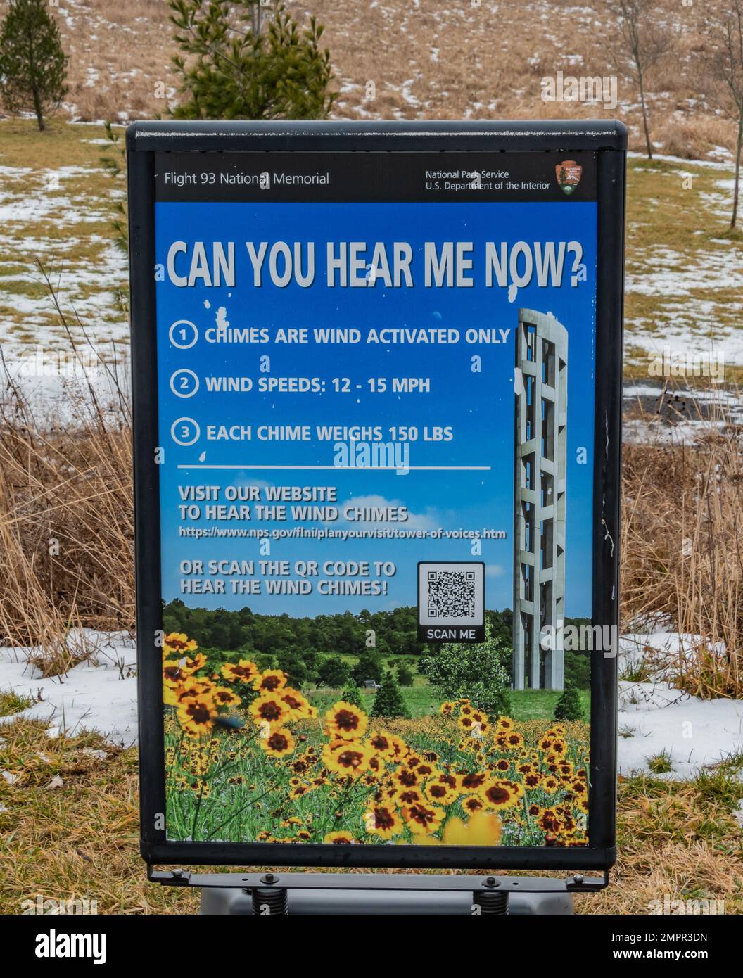 Interpretive Sign for Tower of Voices Windchime, Shanksville Pennsylvania USA, Stoystown, Pennsylvania Stock Photo