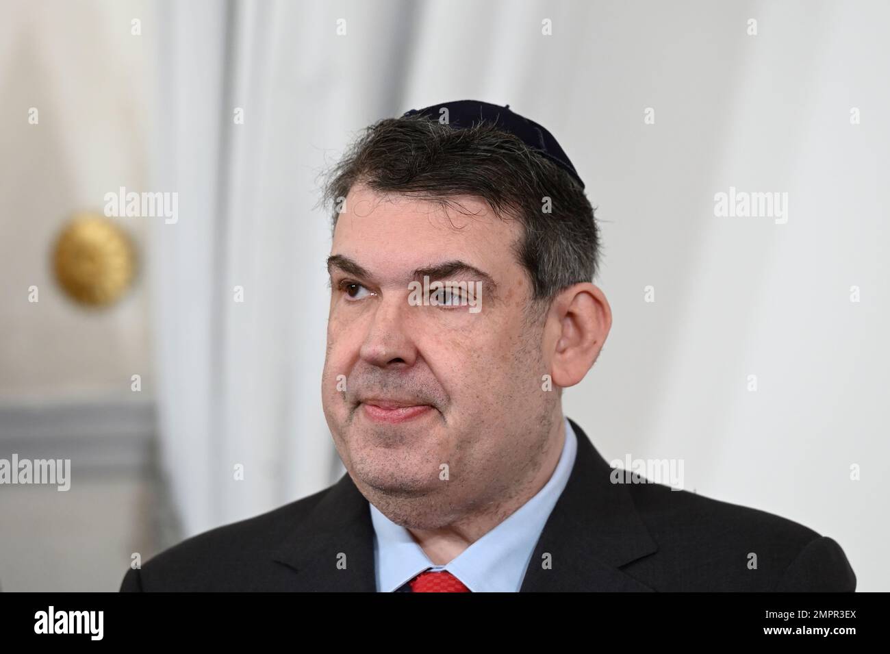 Vienna, Austria. 31st Jan, 2023. IRG President Oskar Deutsch present the 2nd implementation report of the National Strategy against Antisemitism Stock Photo