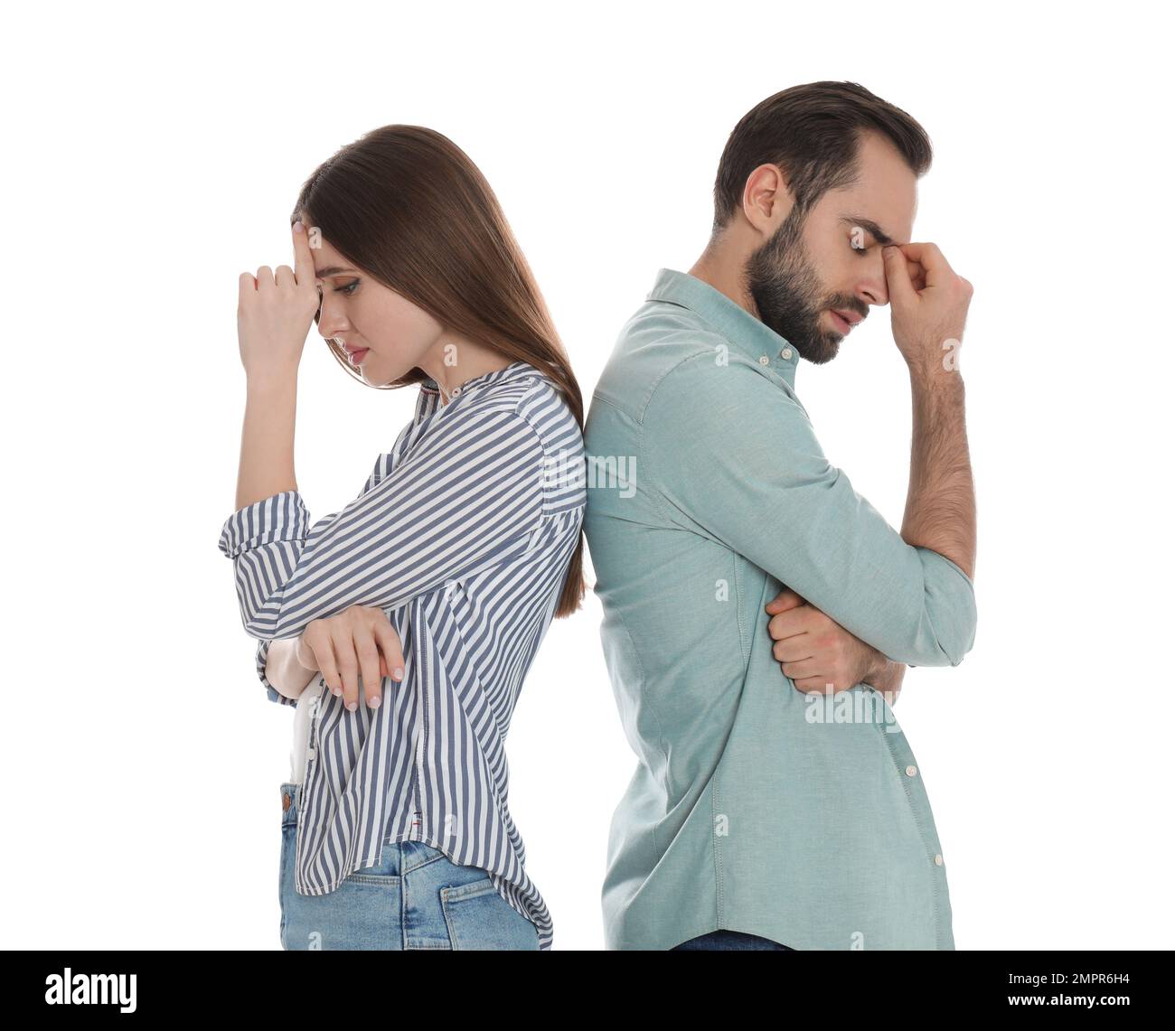 Couple with relationship problems on white background Stock Photo