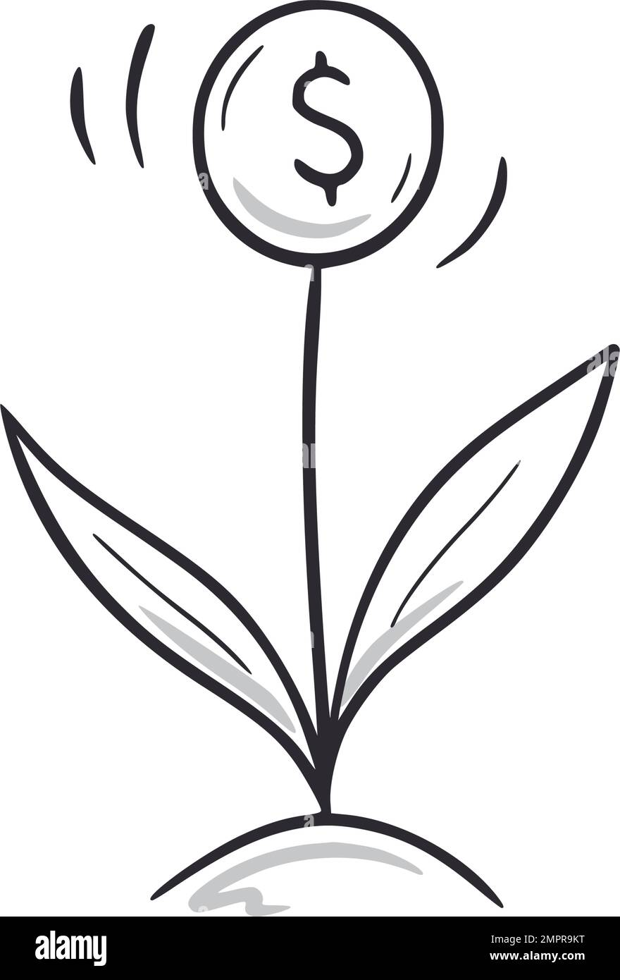 Money plant doodle. Growth money plant hand drawn sketch style icon