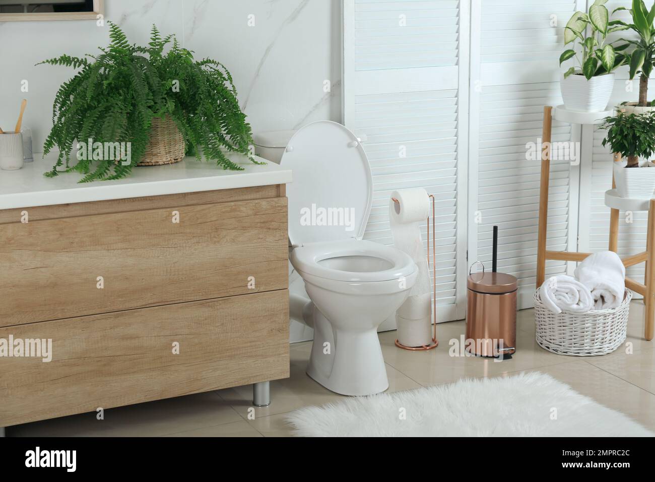 Stylish toilet bowl in modern bathroom interior Stock Photo - Alamy
