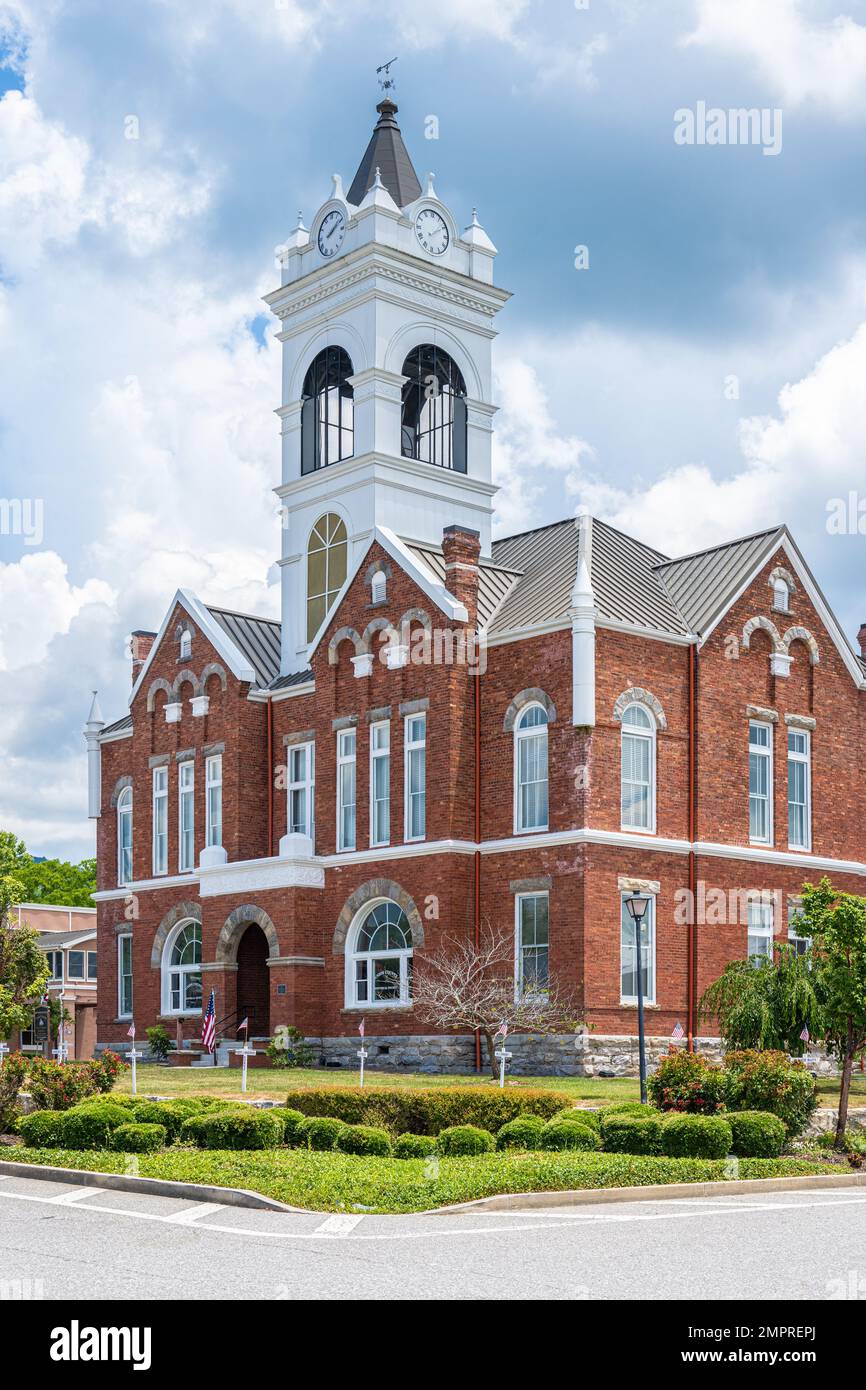 The Historic Union County Courthouse, built in 1899, on the town square in the mountain community of Blairsville, Georgia. (USA) Stock Photo