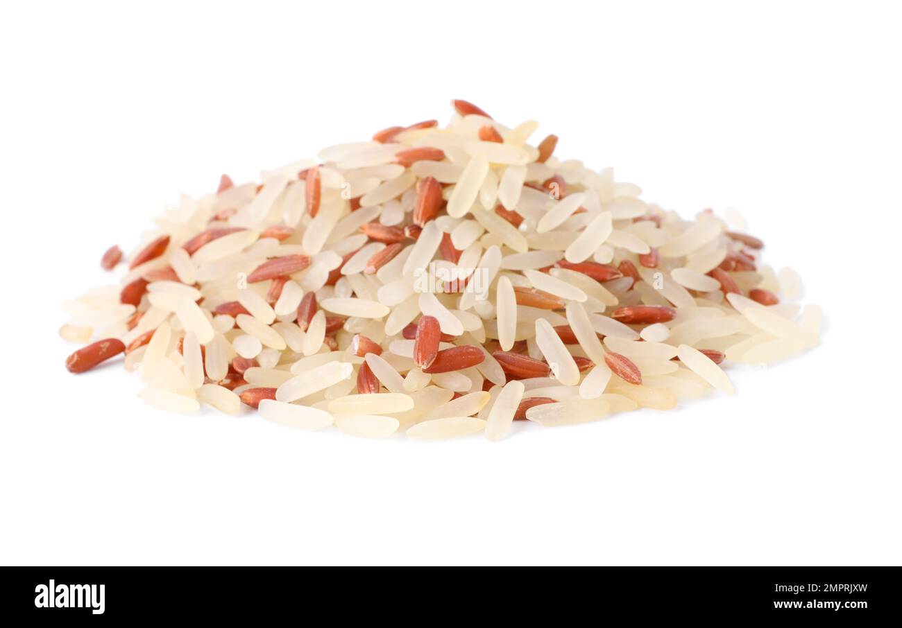 Mix of brown and polished rice isolated on white Stock Photo - Alamy