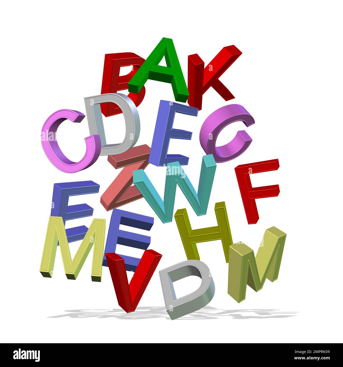 Many colorful letters against white background, 3D illustration Stock ...