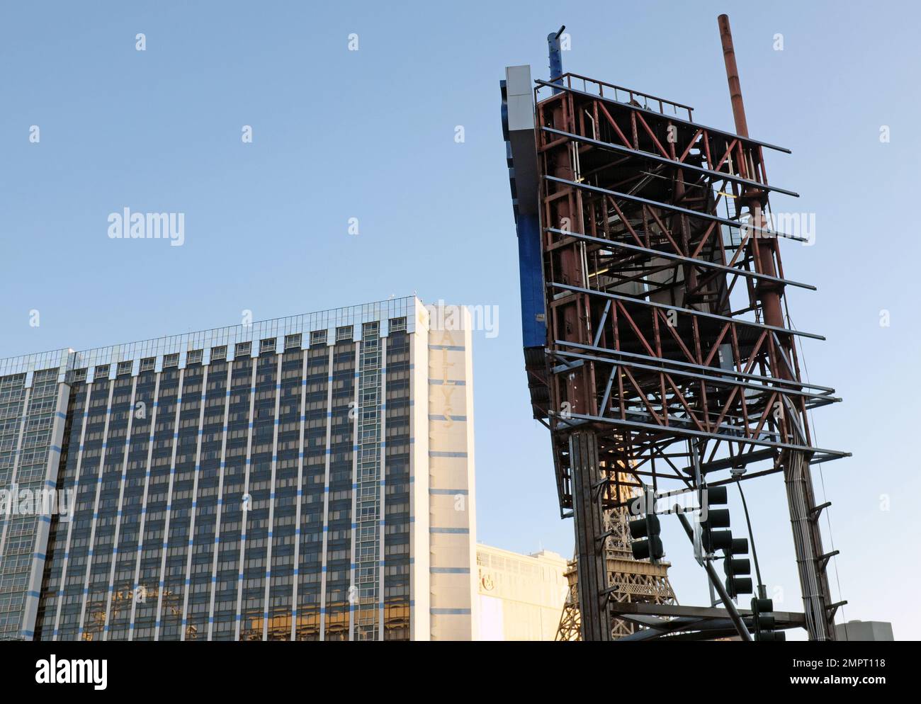 Rebranding of the iconic Bally's Las Vegas Hotel and Casino into the Horseshoe includes changing of signage.  Photo shows November 15, 2022 progress. Stock Photo