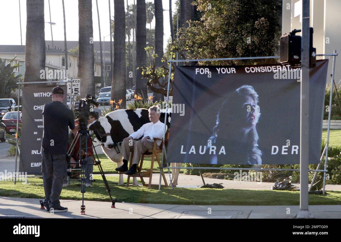 David Lynch takes a new approach to promote his new film, Inland Empire with Laura Dern, in Hollywood, Ca. 11/9/06 Stock Photo