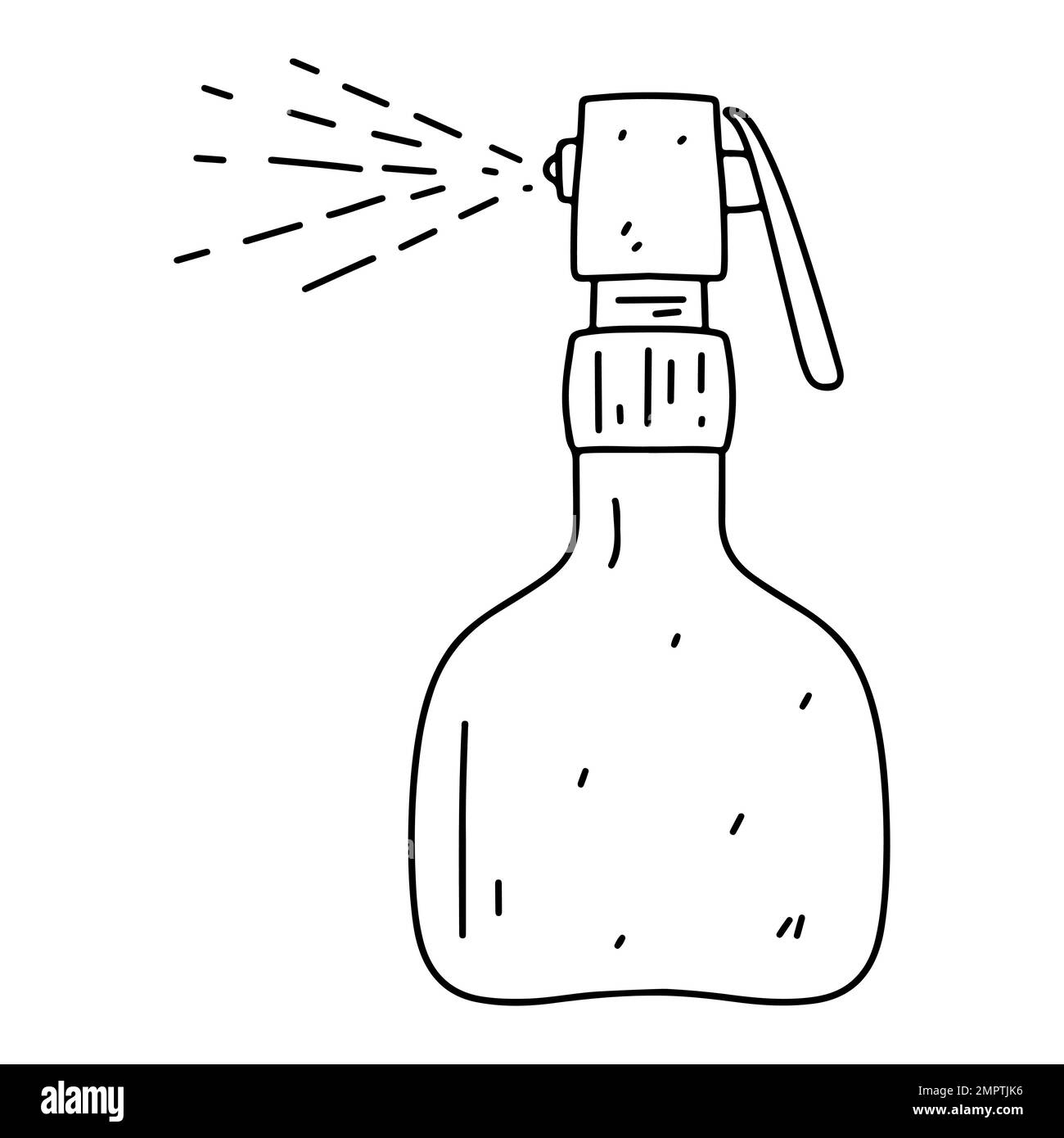 Spray bottle in hand drawn doodle style. Vector illustration isolated