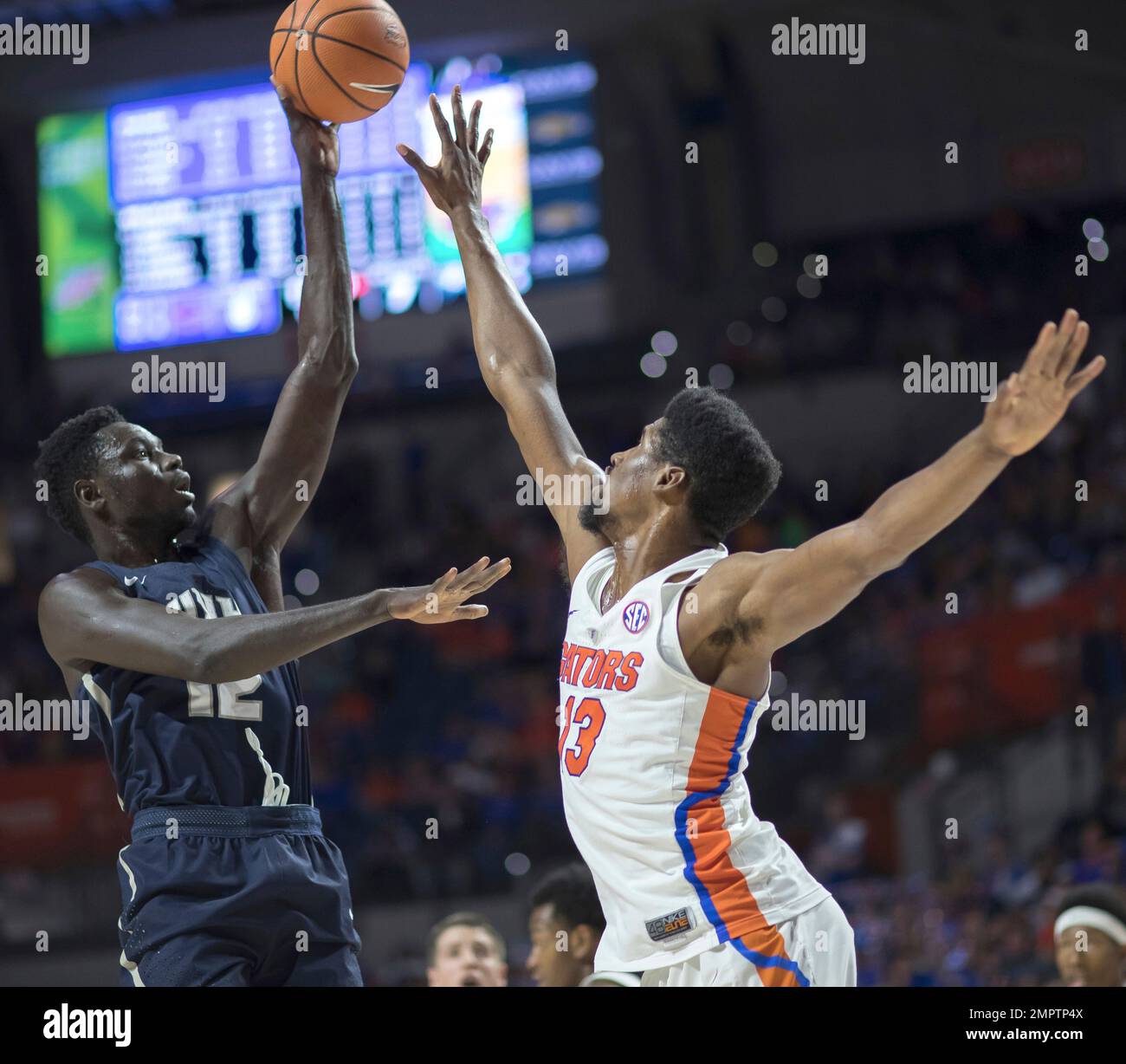 New Hampshire forward Iba Camara (12) shoots over Florida forward