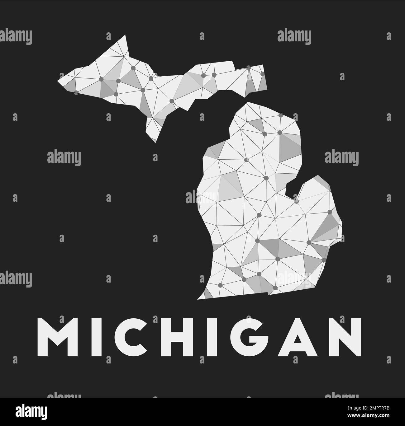Michigan communication network map of us state. Michigan trendy geometric design on dark