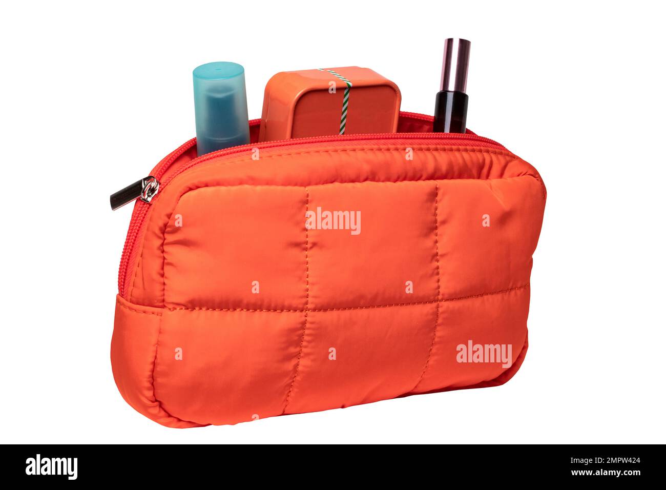 Cosmetic bags isolated. Closeup of a luxury cosmetic travel bag with