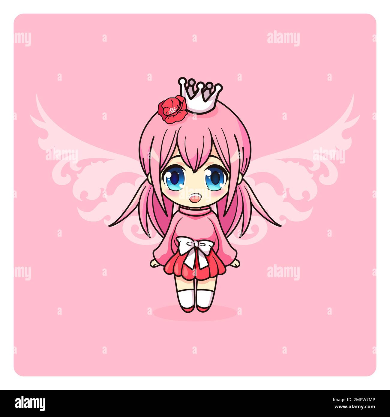 Cute and kawaii princess girl. Manga chibi fairy with crown. Stock Vector