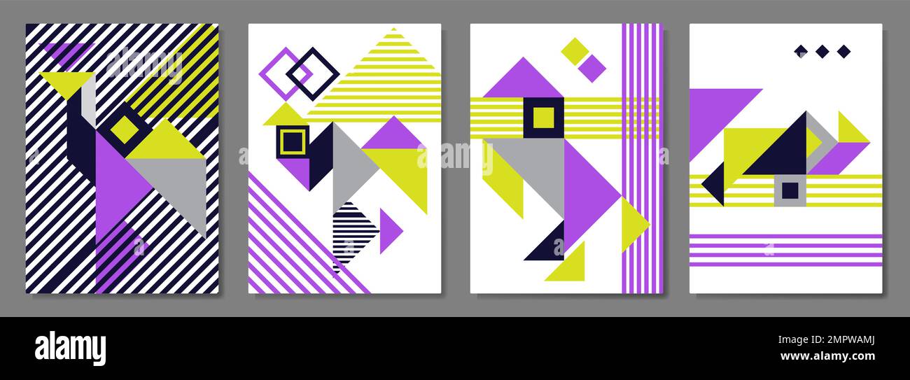 Set of tangram geometric Covers with animals. Stock Vector
