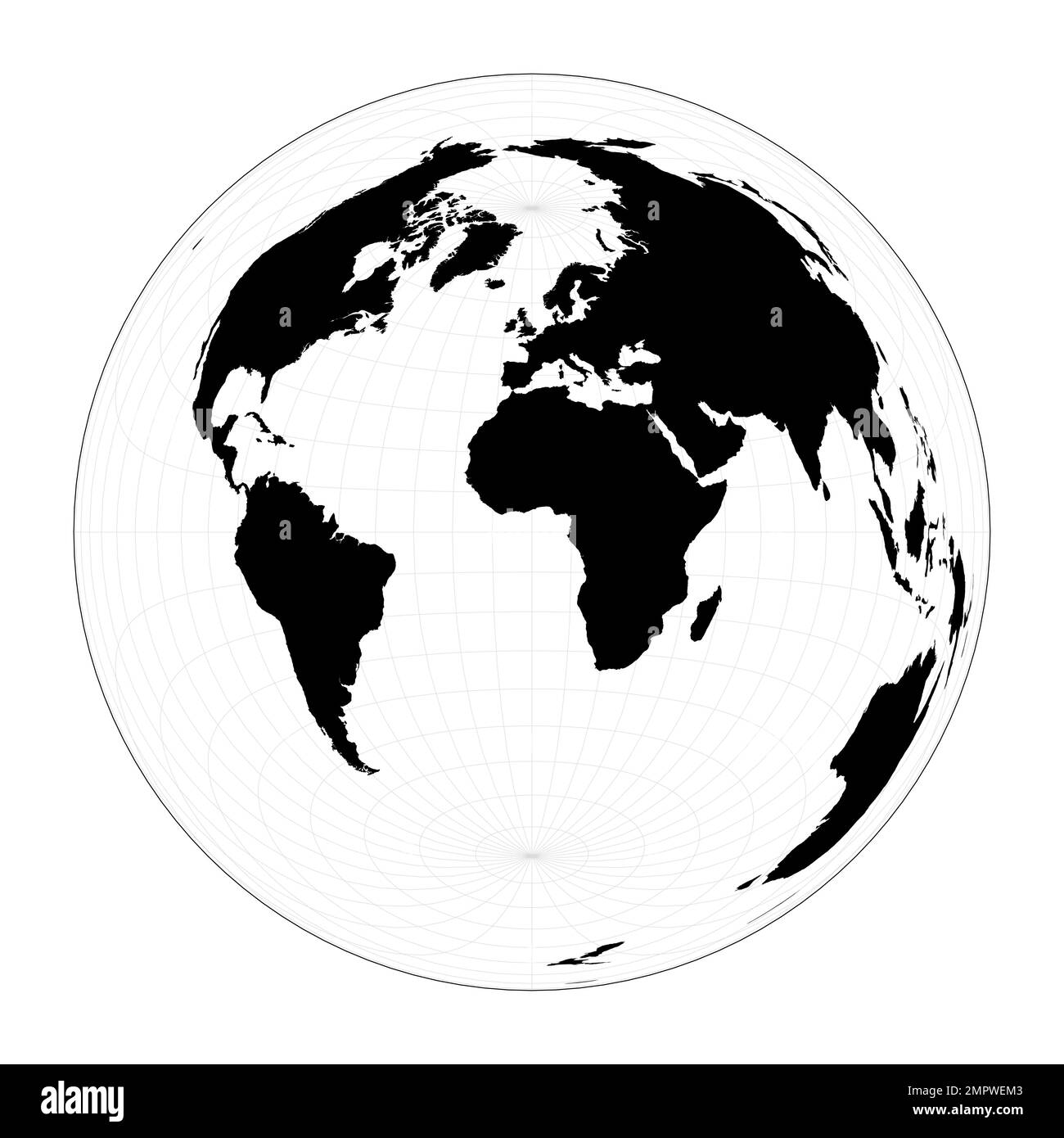 World map with longitude lines. Lambert azimuthal equal-area projection ...