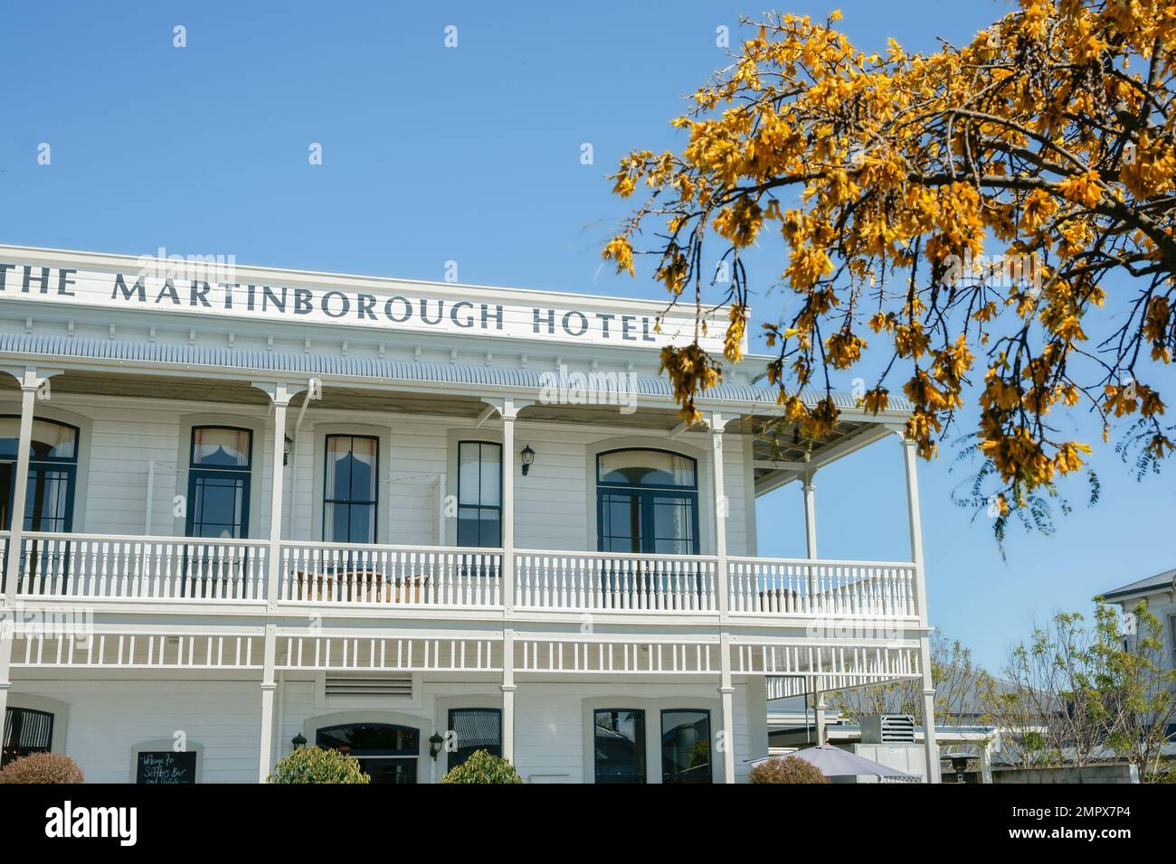 Martinborough New Zealand October 4 2010; Editorial-Landmark colonial style Martinborough Hotel. Stock Photo