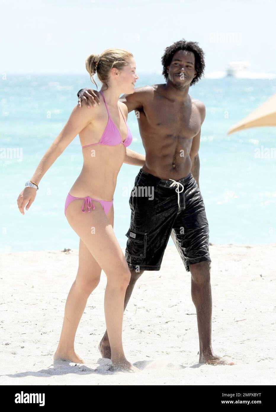 Victoria's Secret model Doutzen Kroes and boyfriend (check) spend a day on Miami Beach, FL, 9/21/08. Stock Photo