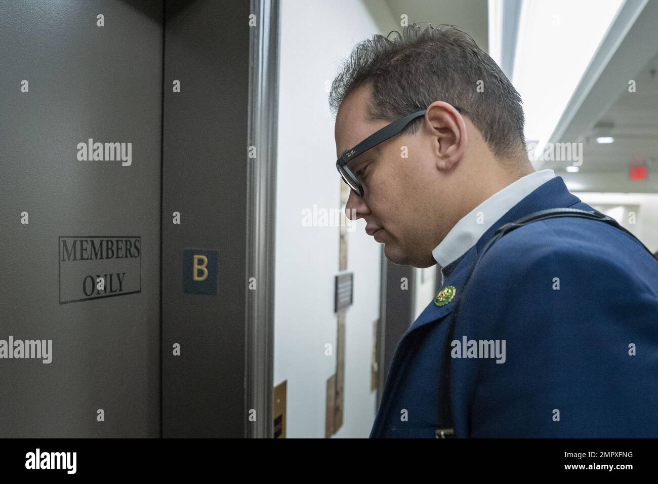 Washington, United States. 31st Jan, 2023. U.S. Rep. George Santos, R-NY walks down the hallway of the U.S. Capitol in Washington, DC on Tuesday, January 31, 2023. Photo by Ken Cedeno/UPI Credit: UPI/Alamy Live News Stock Photo